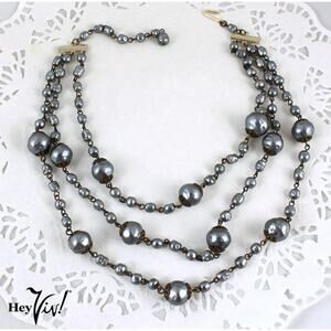 Vintage 50s Triple Strand Pearly Blue Dimpled Glass Bead Necklace 17" - Hey Viv